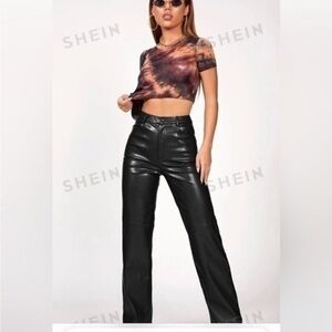 SHEIN Pants Faux Leather Black Straight Leg Pants
